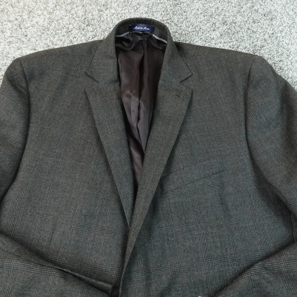 NEW Lands End Blazer Mens 46 Gray Glen Plaid Wool Button Sport Coat Suit Jacket